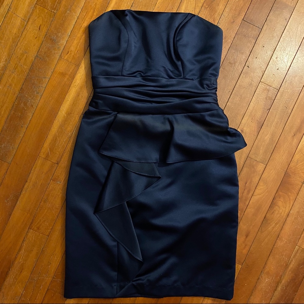David’s Bridal | Navy Strapless Ruffle Dress | Sz4